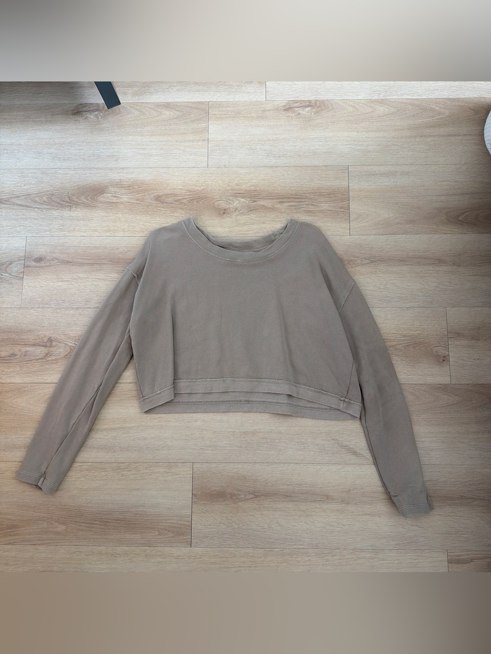 Cropped Long-Sleeve Sweatshirt in Taupe